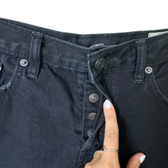 We the Free People Sofia Black Denim Button Fly Distressed Raw Hem Jean Shorts - Picture 5 of 7